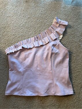 Anthropologie Sunday In Brooklyn One Shoulder Ruffled Faux Leather Trim Top